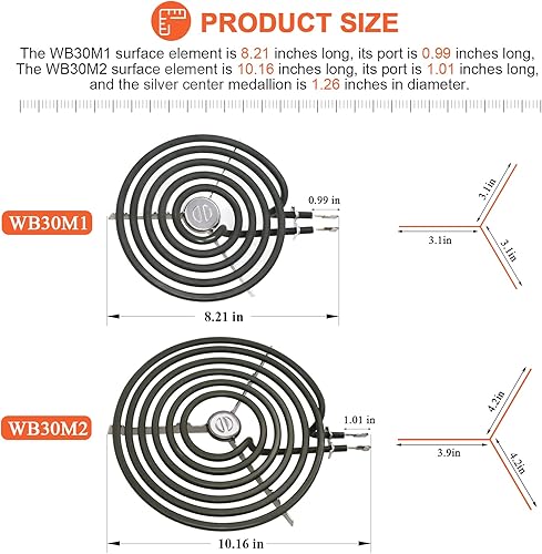 Miniatura 5 de Paquete de 4 quemadores eléctricos ERS30M1 ERS30M2 de repuesto para GE Hotpoint Kenmore, repuesto para quemador de estufa eléctrica de 6 y 8