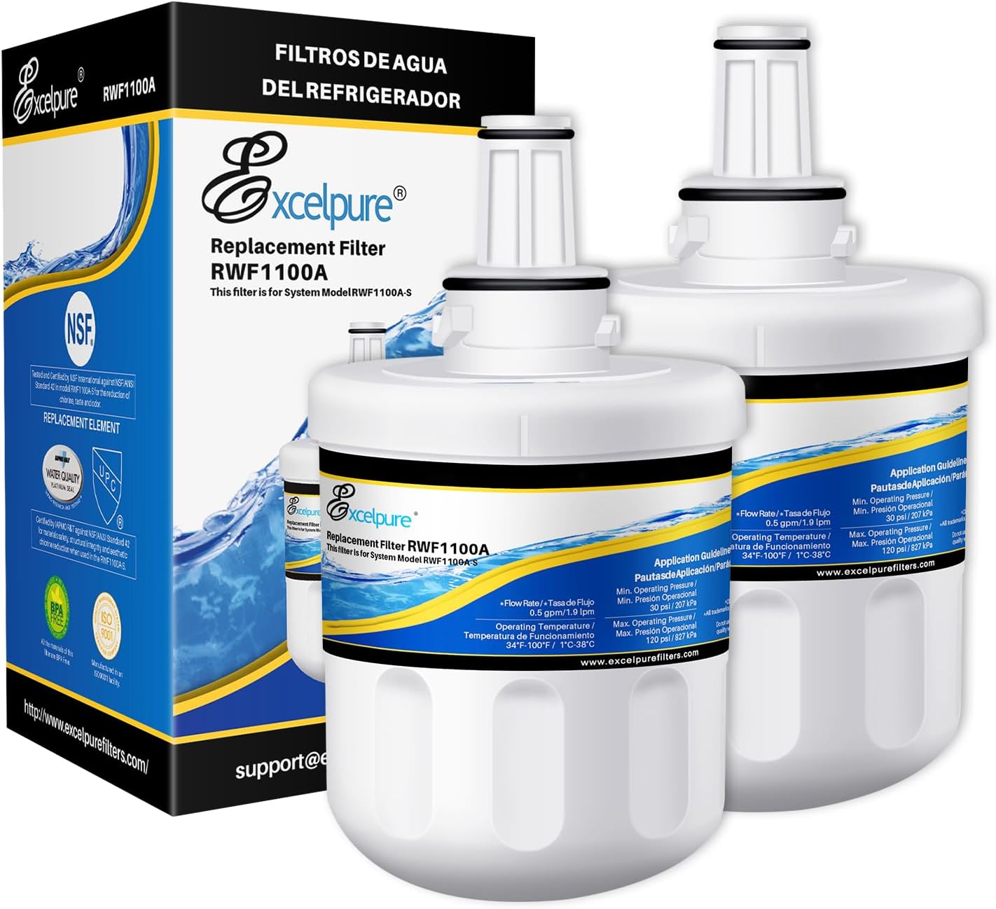 EXCELPURE DA29-00003G Replacement for Samsung HAFCU1,RSG257AARS,DA29-00003F, RF267AERS, HDX FMS-1, RF26XAERS, RF267ABRS, RFG237AARS, RFG238AARS, HAFIN2/EXP, RF263AEBP, Refrigerator Water Filter,2PACK