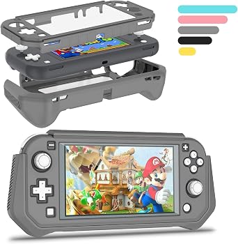 V-MOTA Protective Case for Nintendo Switch Lite, Full Protection Switch Lite Cover, TPU Shock Absorption and Anti-Scratch Built-in Screen Protector Gray