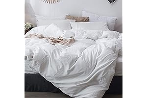 MooMee Washed Cotton Duvet Cover Set, White Linen Like Textured