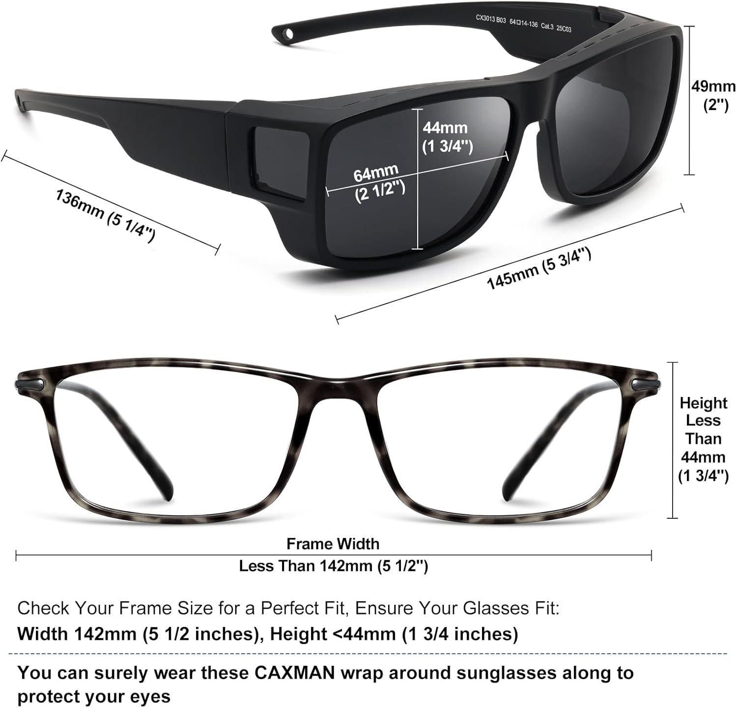 CAXMAN Fit Over Glasses Sunglasses Polarized Wrap Around Sunglasses with Side Window Shields for Full Protection - Image 4