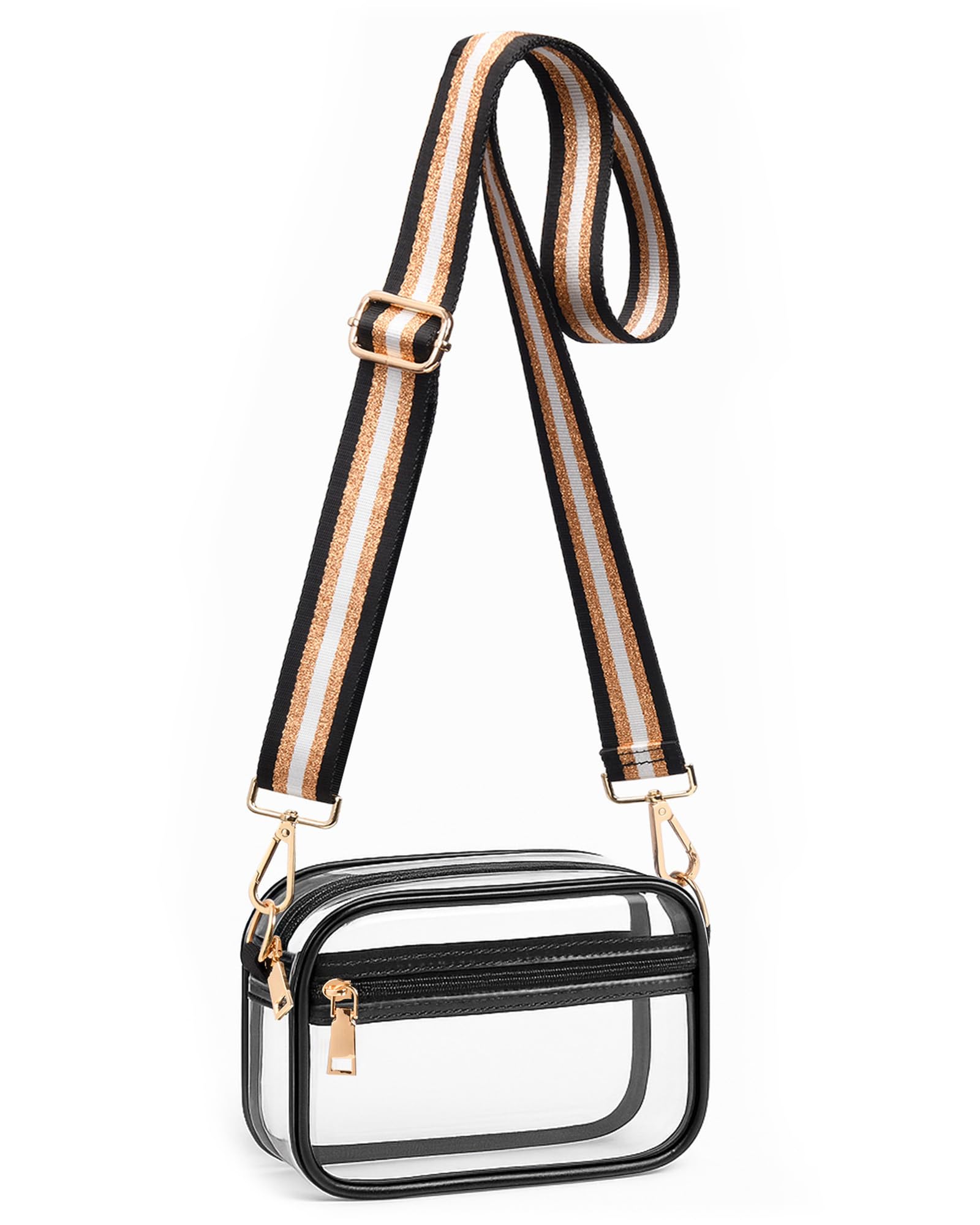BS-VOG Clear Bag for Stadium Events, Clear Crossbody Purse for Women | Water-Resistant PVC, Wide Removable Adjustable Strap, Extra Front Pocket, Zippered Closure, Fits Phone Wallet Keys