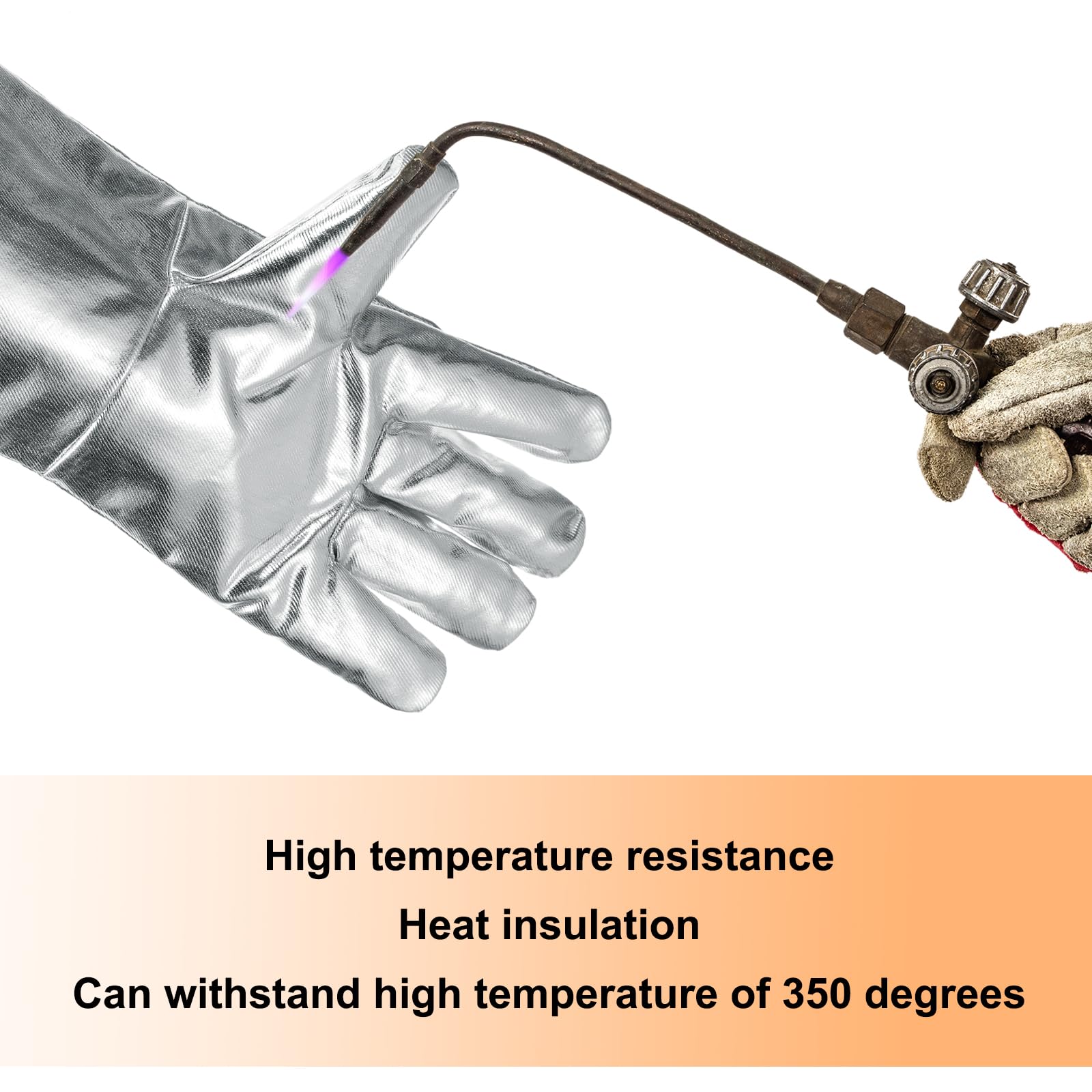 QUARKZMAN 2 Coppie di Guanti da Saldatura Aluminizzati A333-1 16" Guanti da Barbecue Resistenti al Fuoco e al Calore con Maniche Lunghe per Saldatura Camino Forno Cottura Giardino