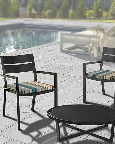 Miniatura 3 de Paquete de 4 fundas de cojín impermeables estilo bohemio verde azulado con lazos, fundas de cojín de repuesto para silla de patio al aire libre,