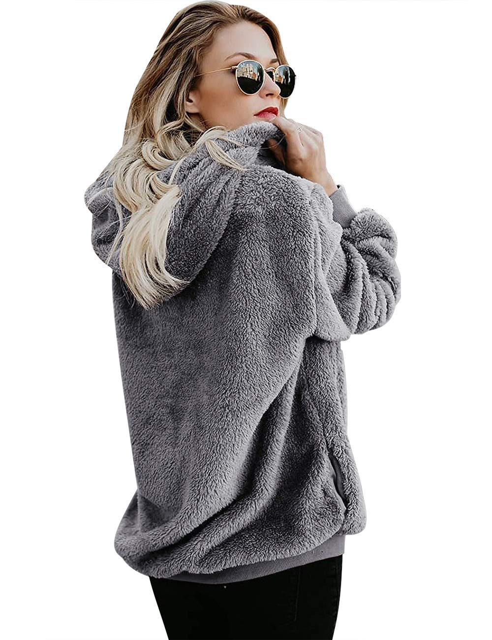 iWoo Bluza z kapturem, damska bluza z kapturem, polar, na jesień, zimę, ciepła, z długim rękawem, jednokolorowa, na co dzień