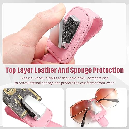 Miniatura 3 de 2 paquetes de soporte universal para anteojos para el automóvil, soporte para lentes de sol, clip de cuero para anteojos y clip para tarjeta de
