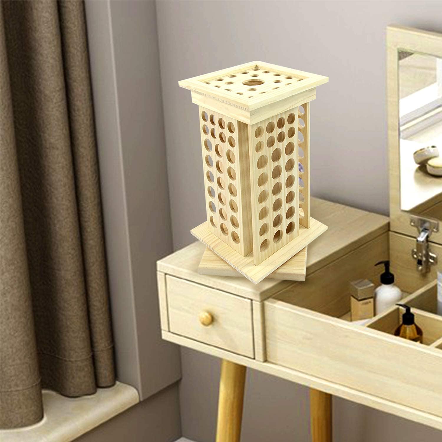 tonchean Big Rotating Essential Oil Rack Wooden Essential Oil Bottle Storage Organizer 125 Slots 5ml to 15ml 8 Tier Display Holder Wood Shelf for Essential Oil Aromatherapy