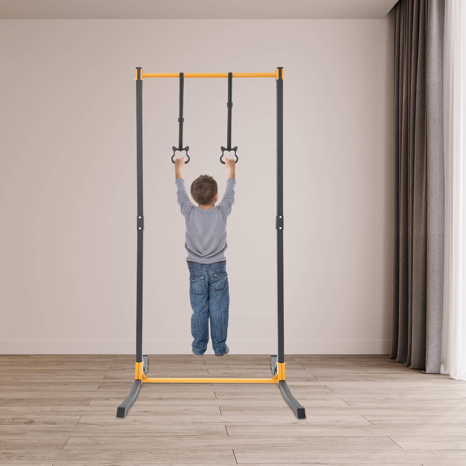 Barra per trazioni da arrampicata regolabile con anelli per l'allenamento superiore a casa e palestra, regolabile in altezza e antiscivolo per gli appassionati di fitness e l'allenamento della forza
