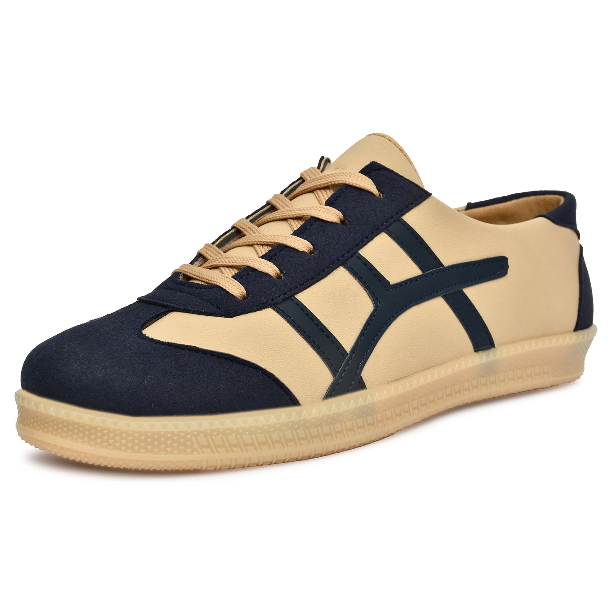 Men Low-Top Lace-Up Sneakers Tan-image-1