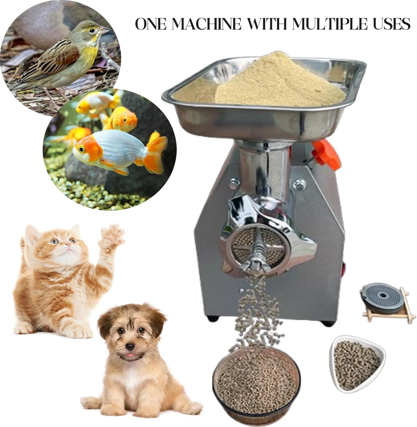 Molinillo eléctrico de pellets de acero inoxidable, salida uniforme para gatos, perros, aves de corral, conejos
