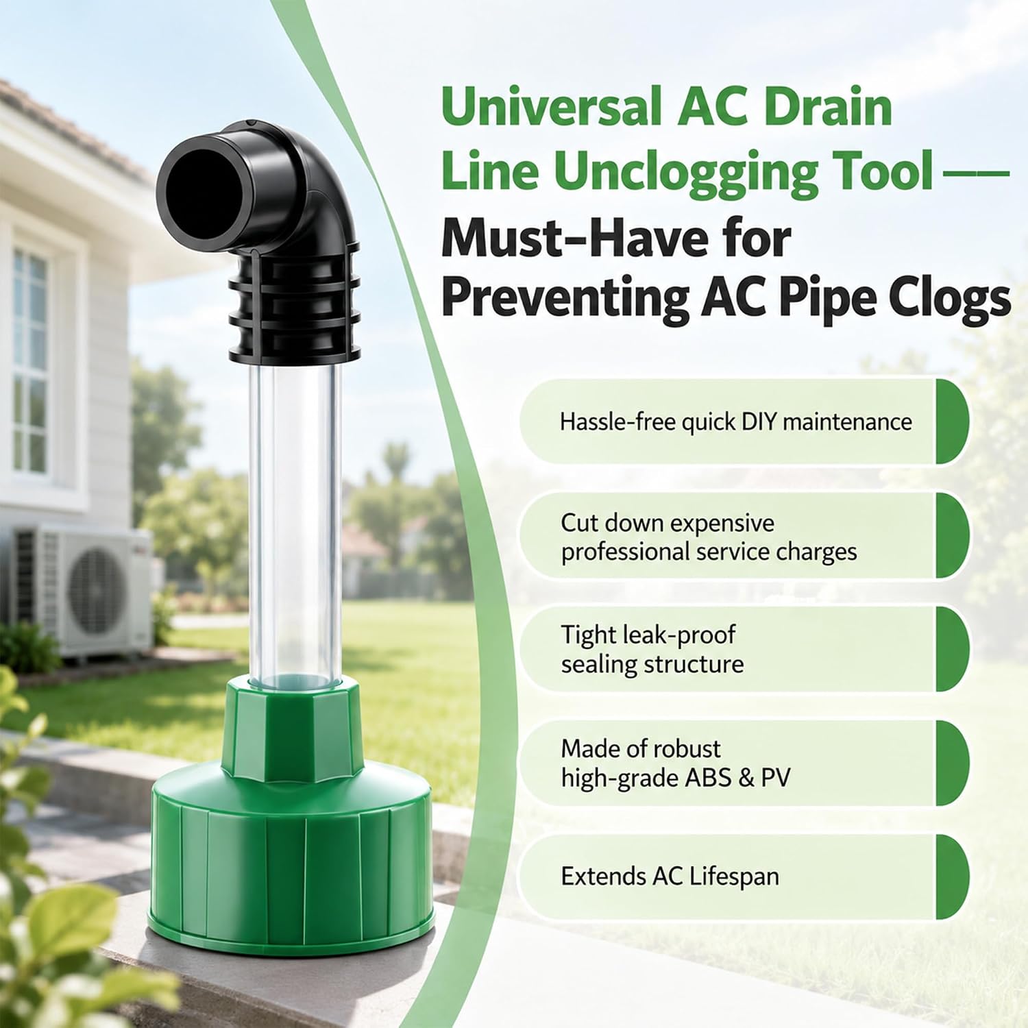 AC Drain Line Vacuum Adapter, Type for Conversion From HVAC to PVC | Leak-Proof Reinforced Wet Vacuum Hose Connector, Easy Operation AC Drain Evacuation Tool for Home HVAC System Maintenance