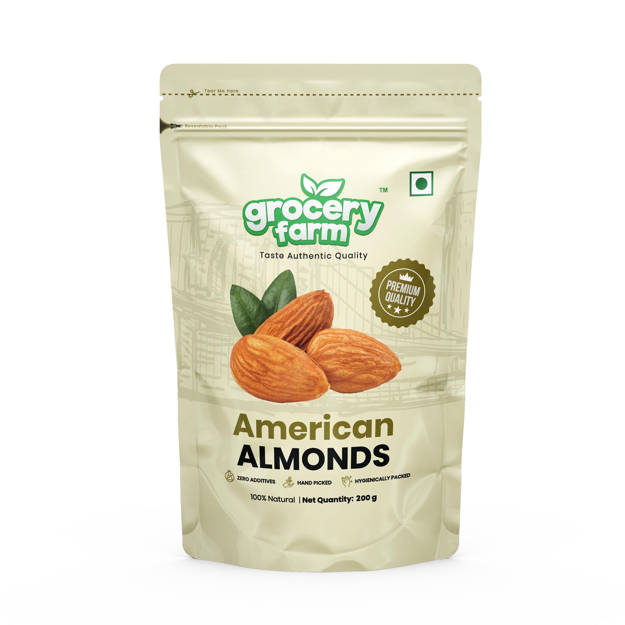 Grocery Farm American Almonds 200gm | Crunchy and Nutrient-rich Badam | A Powerhouse of Vitamin E, Magnesium & Calcium | Exquisite Taste and Authentic Quality