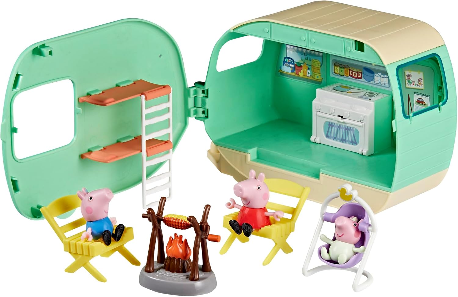 Peppa Pig Üç Küçük Domuzcuk Karavan Oyun Seti, 3 Figürlü, Evie Dahil, 3 Yaş ve Üzeri Kız ve Erkek Çocuklar için Okul Öncesi Oyuncaklar