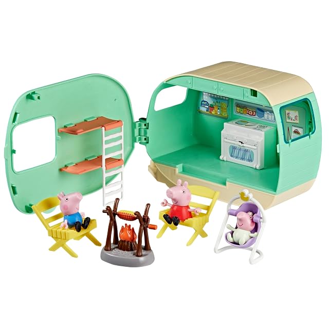 Peppa Pig, La Caravana de los Tres cerditos, Set de Juego con 3 Figuras, Incluye a Bebé Evie, Juguetes preescolares para niños y niñas, A Partir de 3 años