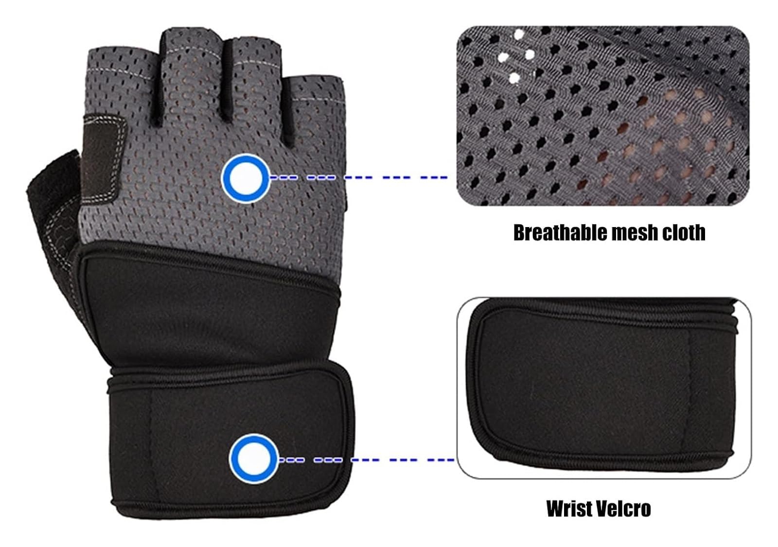 Guanti da guida senza dita, guanti sportivi, guanti mezze dita, guanti for sollevamento pesi for uomini e donne, sport e fitness con supporto for il polso, allenamento in palestra, traspirante(Grey,M)