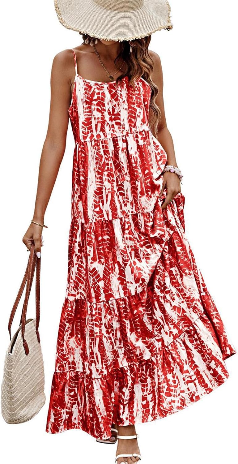 PRETTYGARDEN Women Summer Dresses 2026 Spaghetti Strap Scoop Neck Floral Maxi Dress Flowy Boho Long Sundress with Pockets