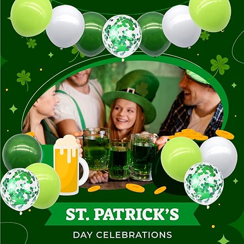 Miniatura 4 de Juego de 80 globos de látex de 12 pulgadas para decoraciones de fiesta del día de San Patricio, globos de látex verde trébol, verde claro y blanco