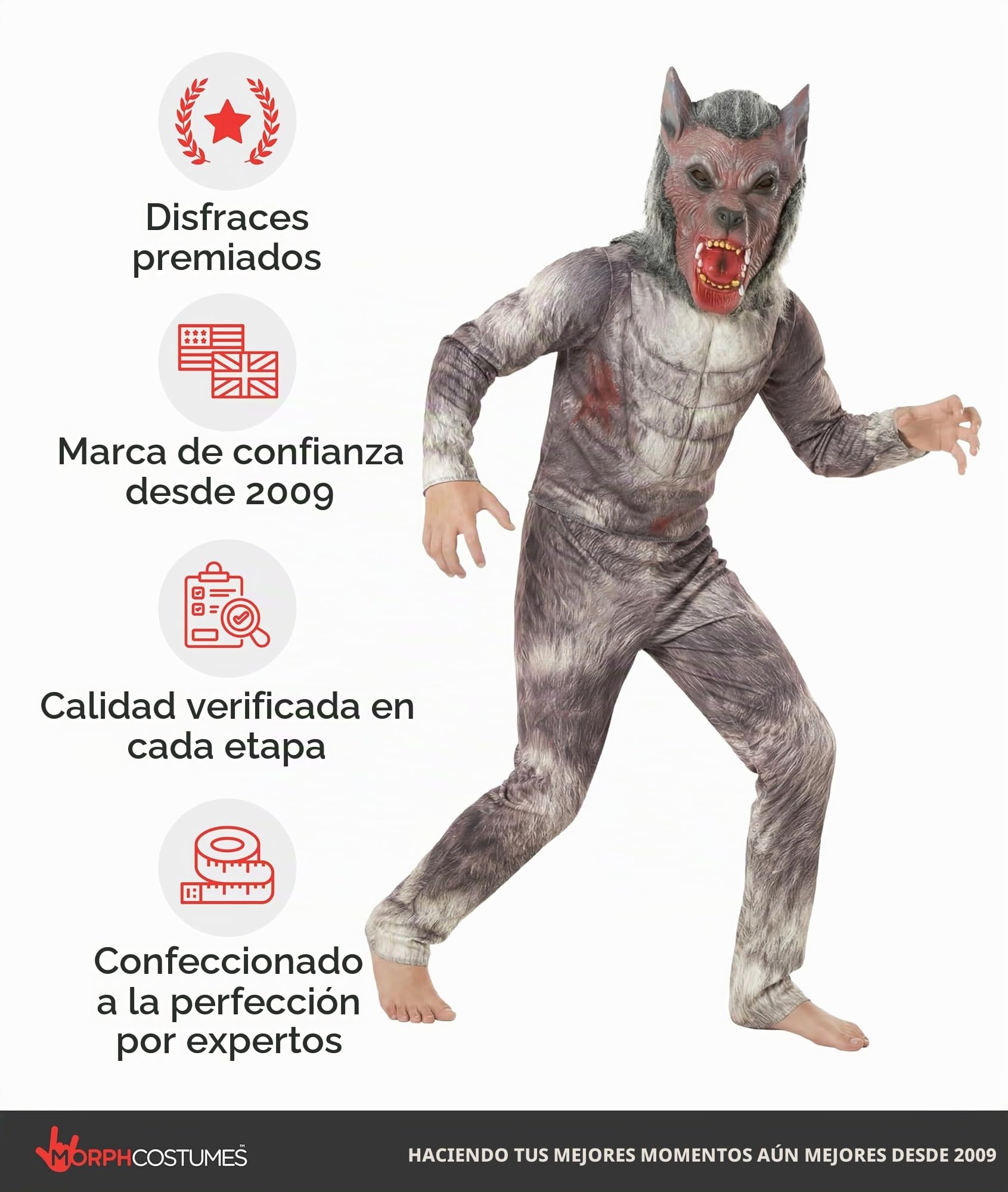Morph Disfraz Lobo Niño, Disfraz Hombre Lobo Halloween Niño