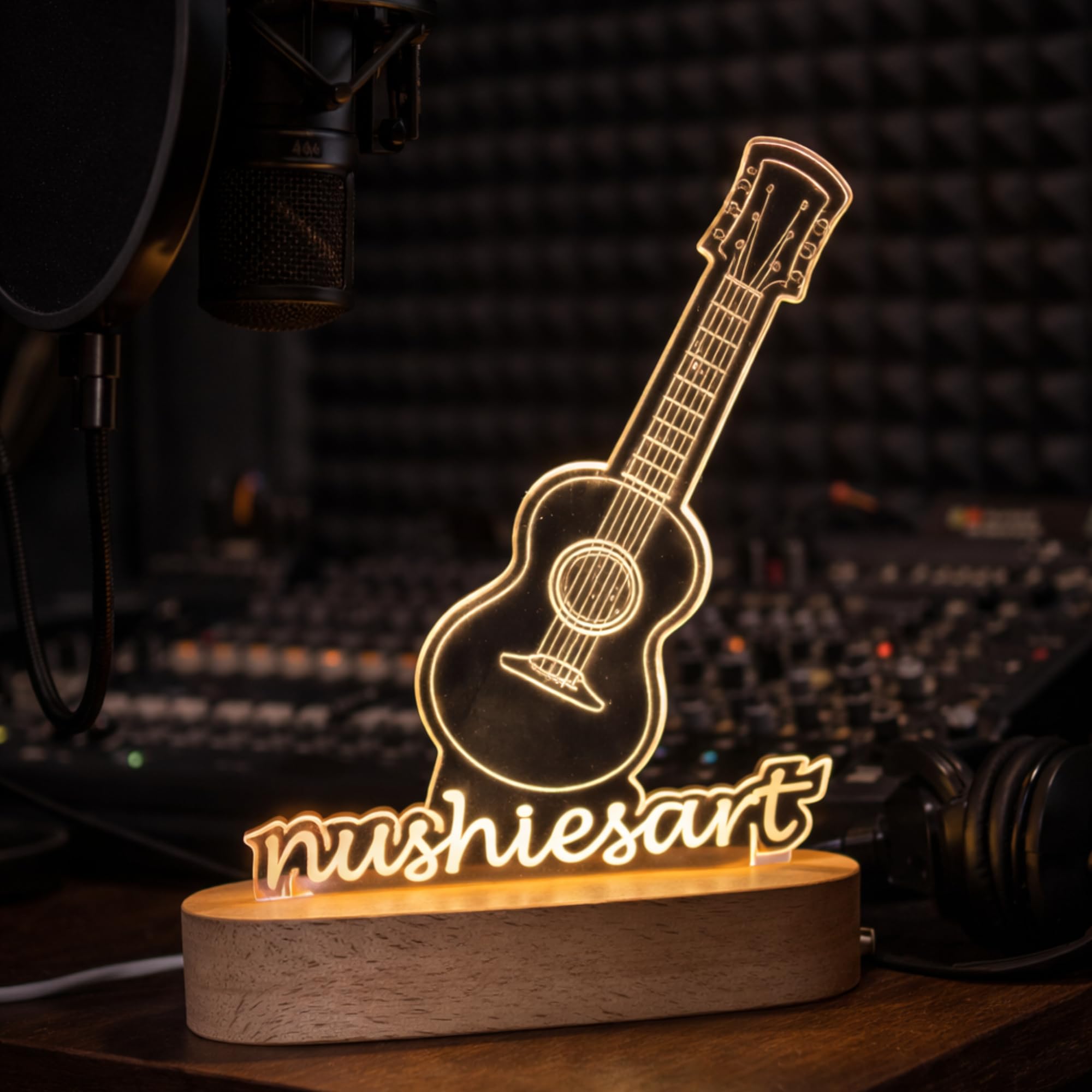 Customized 3D Lamp for Mens | Personalized Guitar Night Lamp | Custom Engraved Guitar Illusion lamp | Music Lover Gift | Decorative 3D Guitar Lamps for Table (Guitar)-image-0