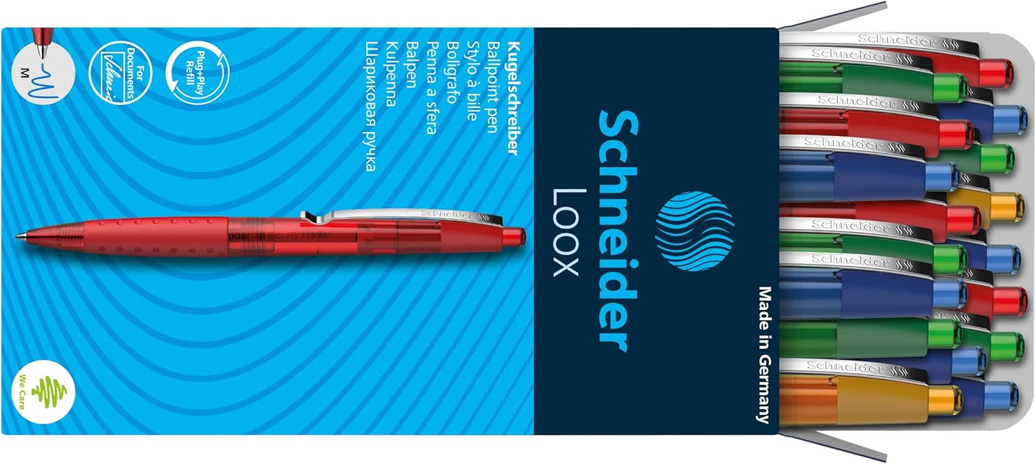 Schneider Loox Mechanical Ballpoint Pen with Soft-Grip Handle M-Tip Blue Indelible Assorted Pack of 20