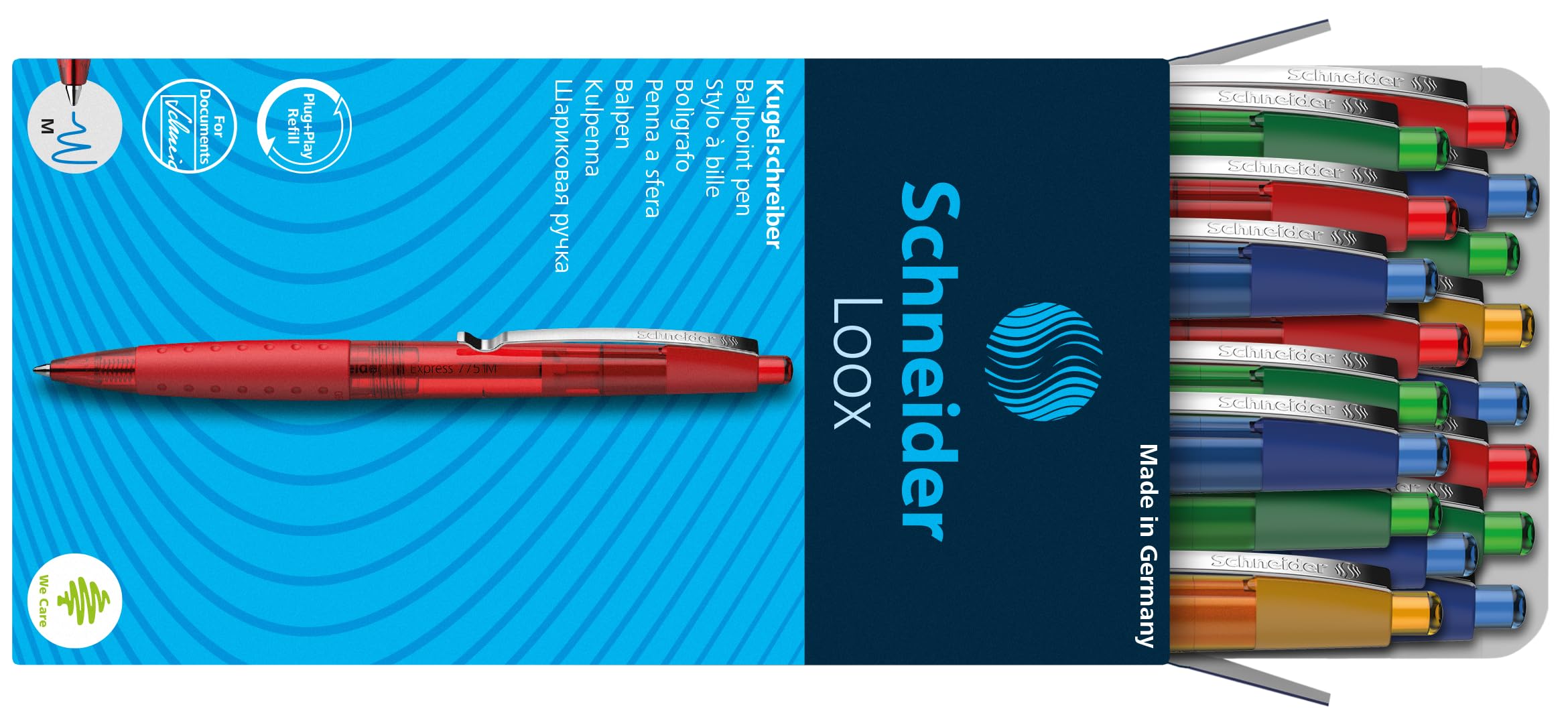 Confezione 20 Penne A Sfera Schneider P135503 – Fusto Metallizzato, Impugnatura In Gomma, Tratto Medio Blu, Indelebili ISO
