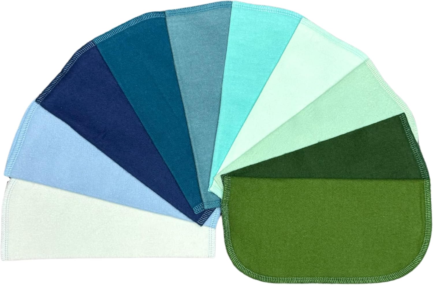 Gina's Soft Cloth Shop 2 Ply Solid Flannel 8x8 Inches Set of 10 Blues and Greens Proudly Made in The USA