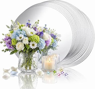 7PCS Small Round Mirrors for Centerpieces for Tables, Acrylic Circle Mirrors Candle Plates for Centerpieces Wall Mirrors for Birthday Wedding Party Table Decorations6inch/15cm