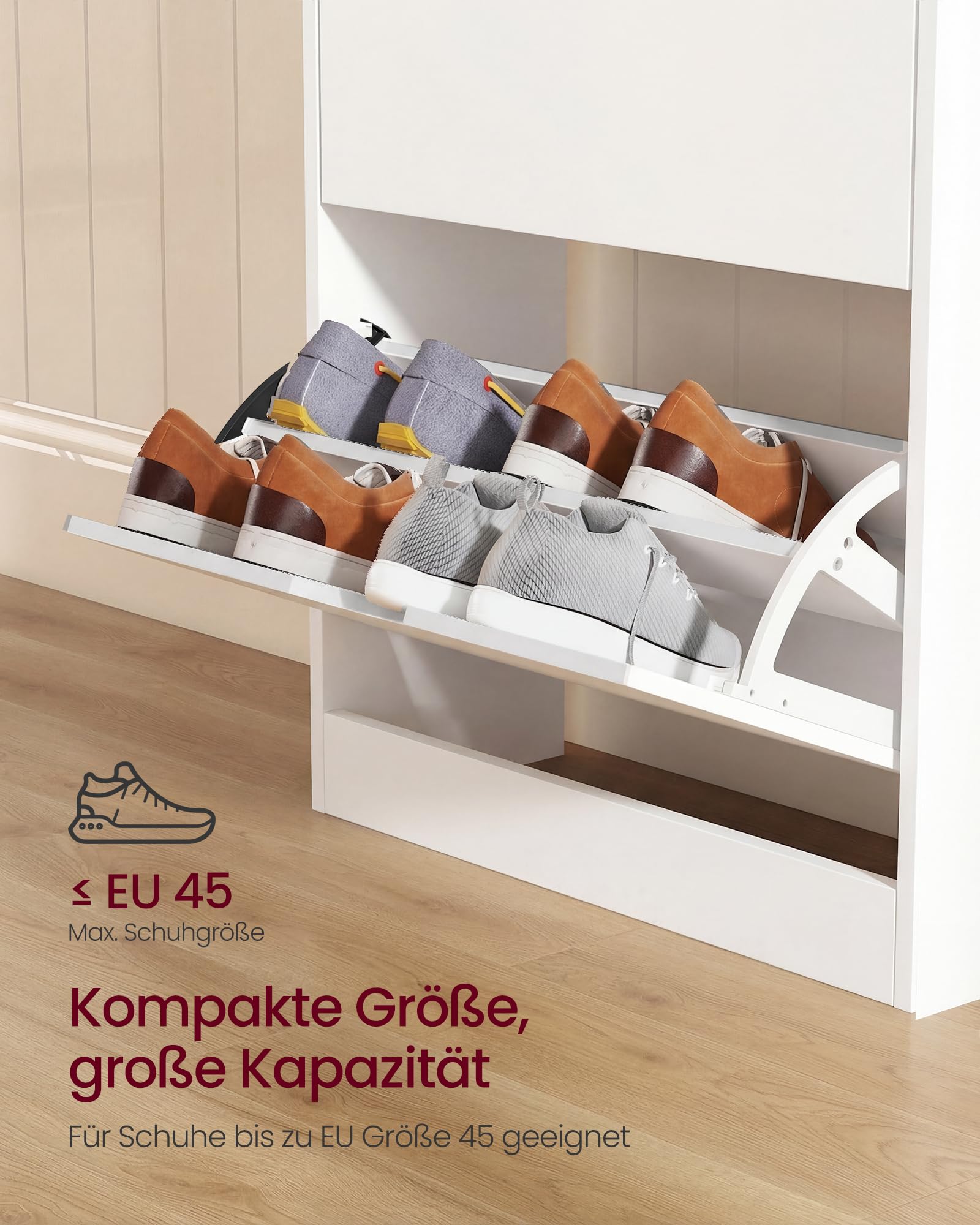 VASAGLE Schuhschrank, 2 Klappen, für 10-12 Paar Schuhe, 60 x 24 x 102 cm