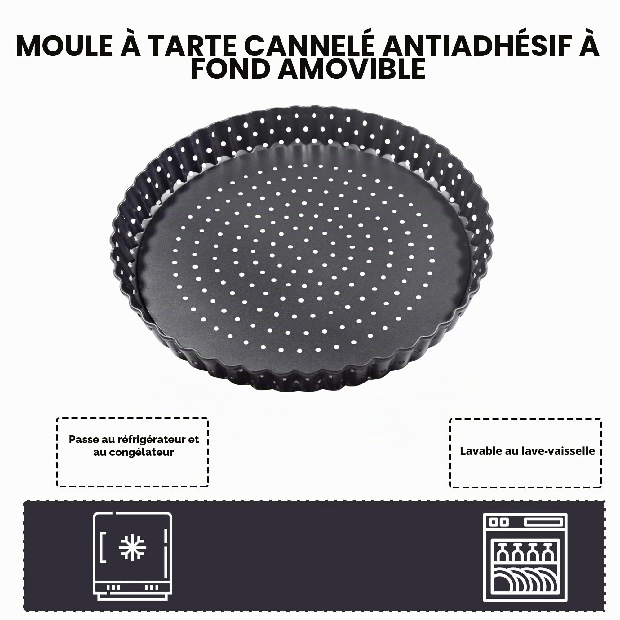 Lot de 2 moules à quiche perforés avec fond amovible 26 cm | Moule à quiche rond et perforé anti-adhésif à fond amovible avec trous pour la cuisson