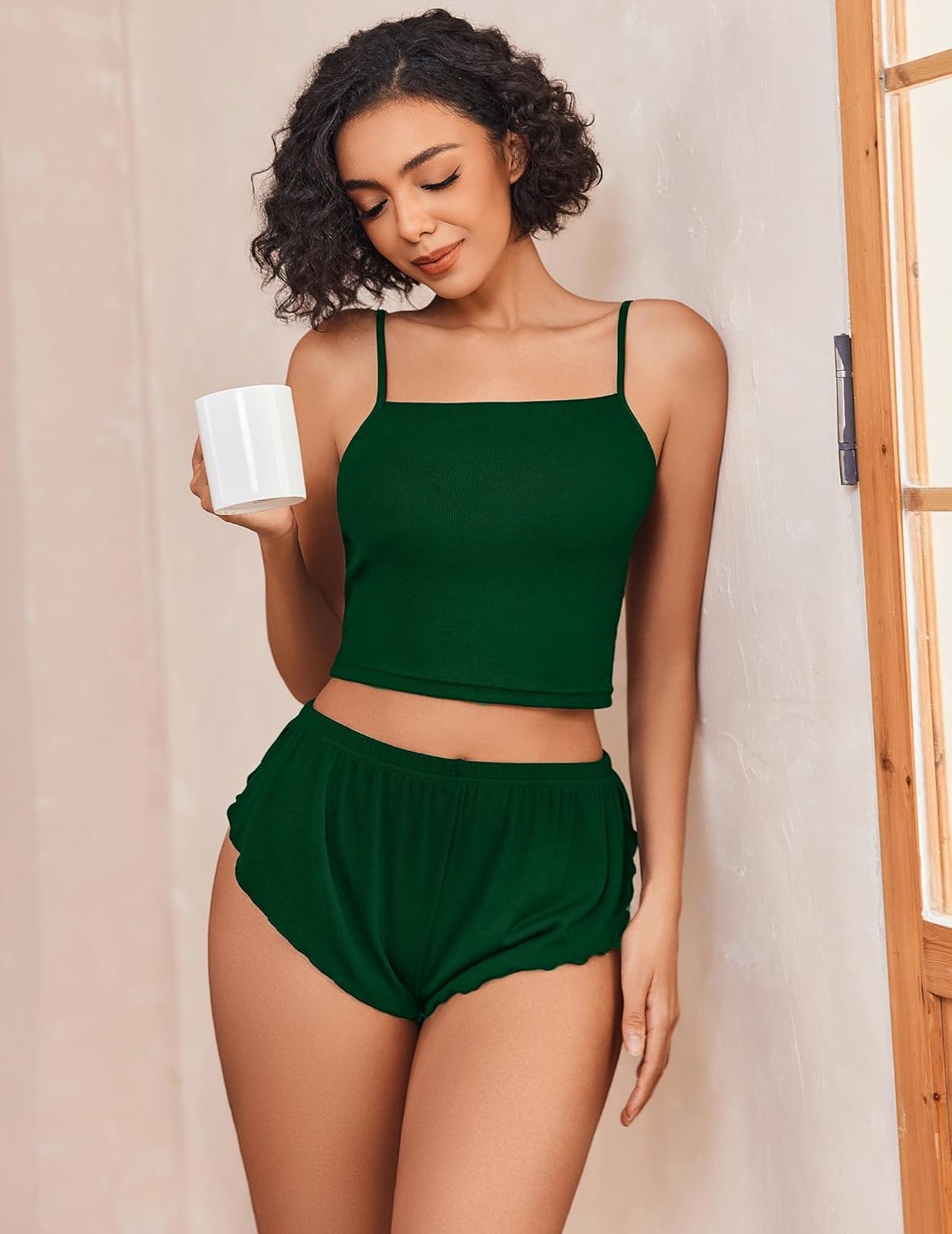 Avidlove Women Cami Ribbed Pajama Set Sexy Side Slit Sleepwear Soft Lingerie 2 Piece PJ Set - Image 4