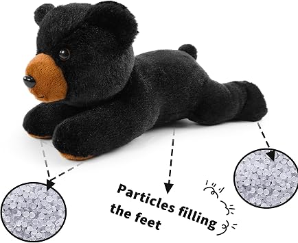 Stuffed Animal for Kids,8 inch Realistic Animal Plush Toy Lying Down Posture Animals,Plush for Boys Girls Adult Birthday Hug Teaching(S-Black Bear)