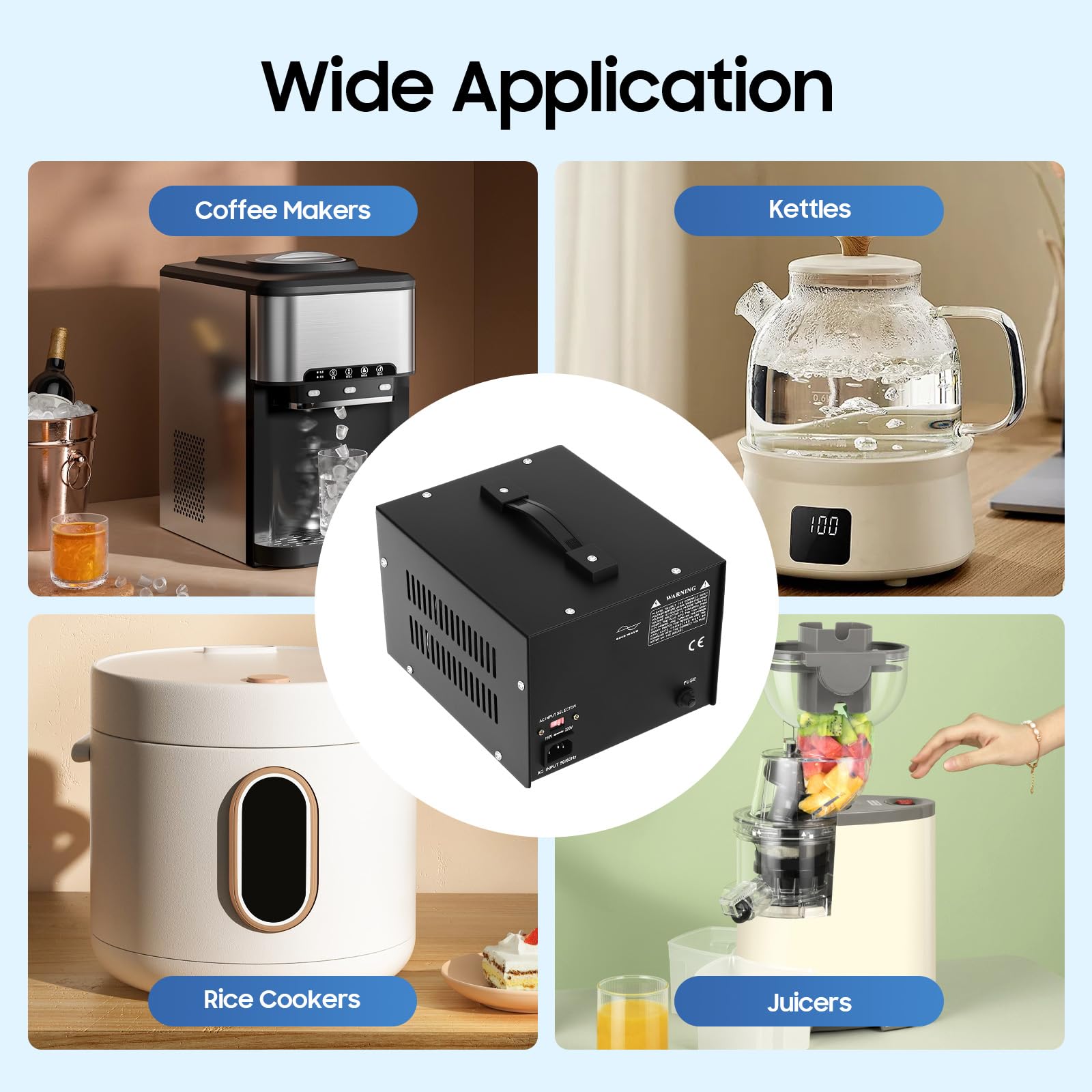 Trasformatore di tensione da 2000 W, 220 V/110 V, trasformatore con nucleo in rame, convertitore, convertitore AC, protezione da sovratensione, per più dispositivi, ecologico e robusto
