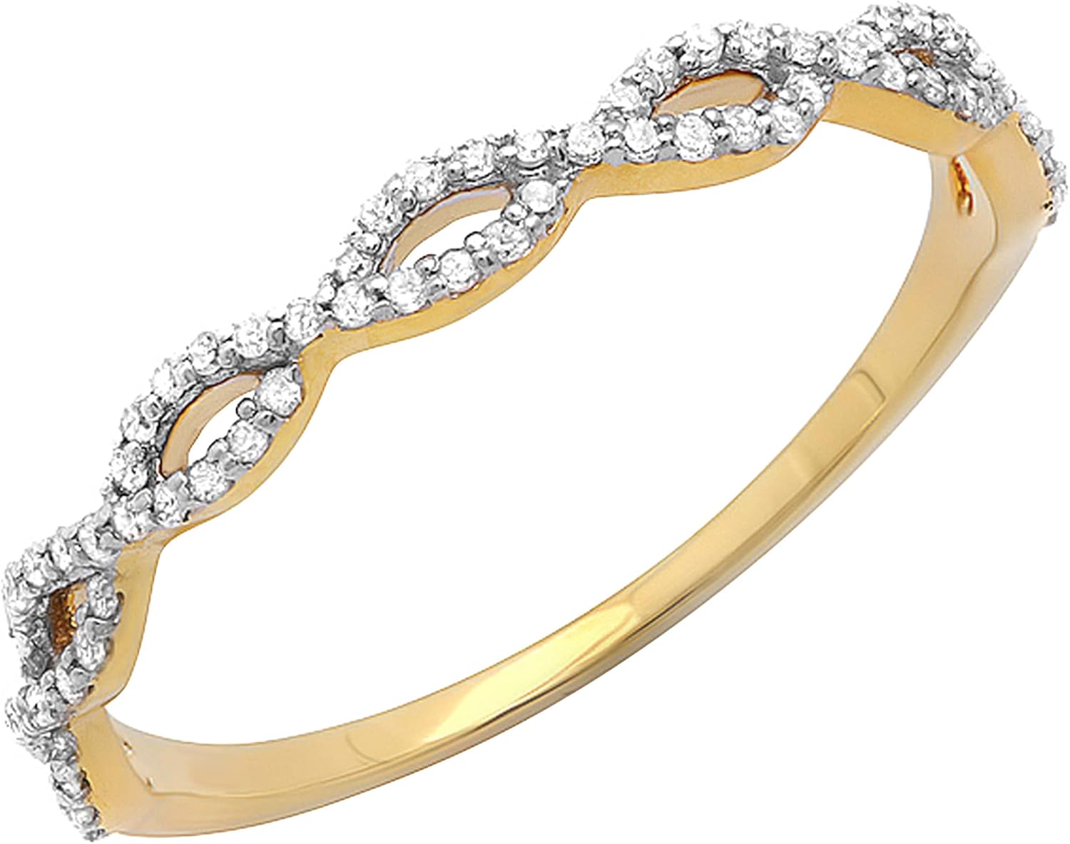 Dazzlingrock Collection 0.20 Ctw Natural Round White Diamond Infinity Crossover Swirl Wedding Band for Women in 10K Solid Gold