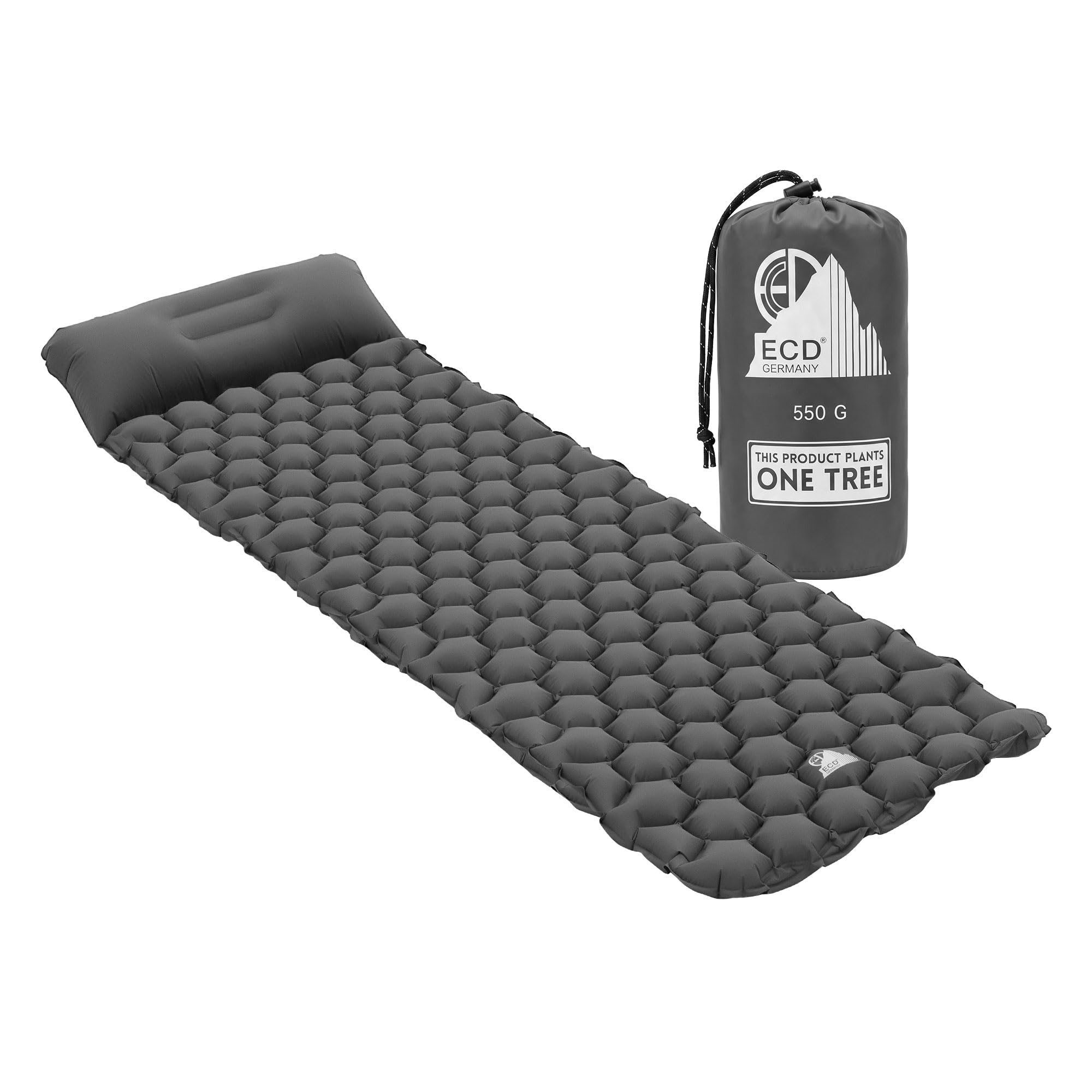 ECD Germany Colchoneta Camping Inflable Ultraligera, Esterilla Hinchable Portátil y Compacta con Almohada Integrada, Verde/Gris, Colchón Individual Plegable para Tienda de Campaña, Playa, Senderismo