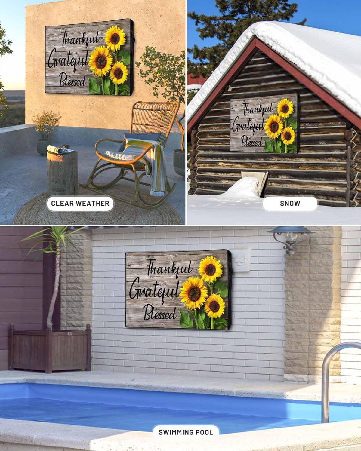 Rustic Wood Outdoor TV Cover - Fits 48-50" TV - Weatherproof & Waterproof Oxford Cloths - Sunflower Pattern