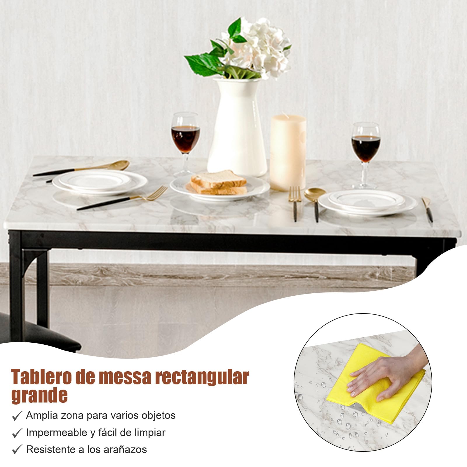COSTWAY Conjunto de Mesa y Sillas de Comedor y Cocina, Rectangular 90 x 60 x 82 cm, 2 Sillas de Cuero Sintético 35 x 35 x 50 cm, para Espacios Pequeños (Blanco)