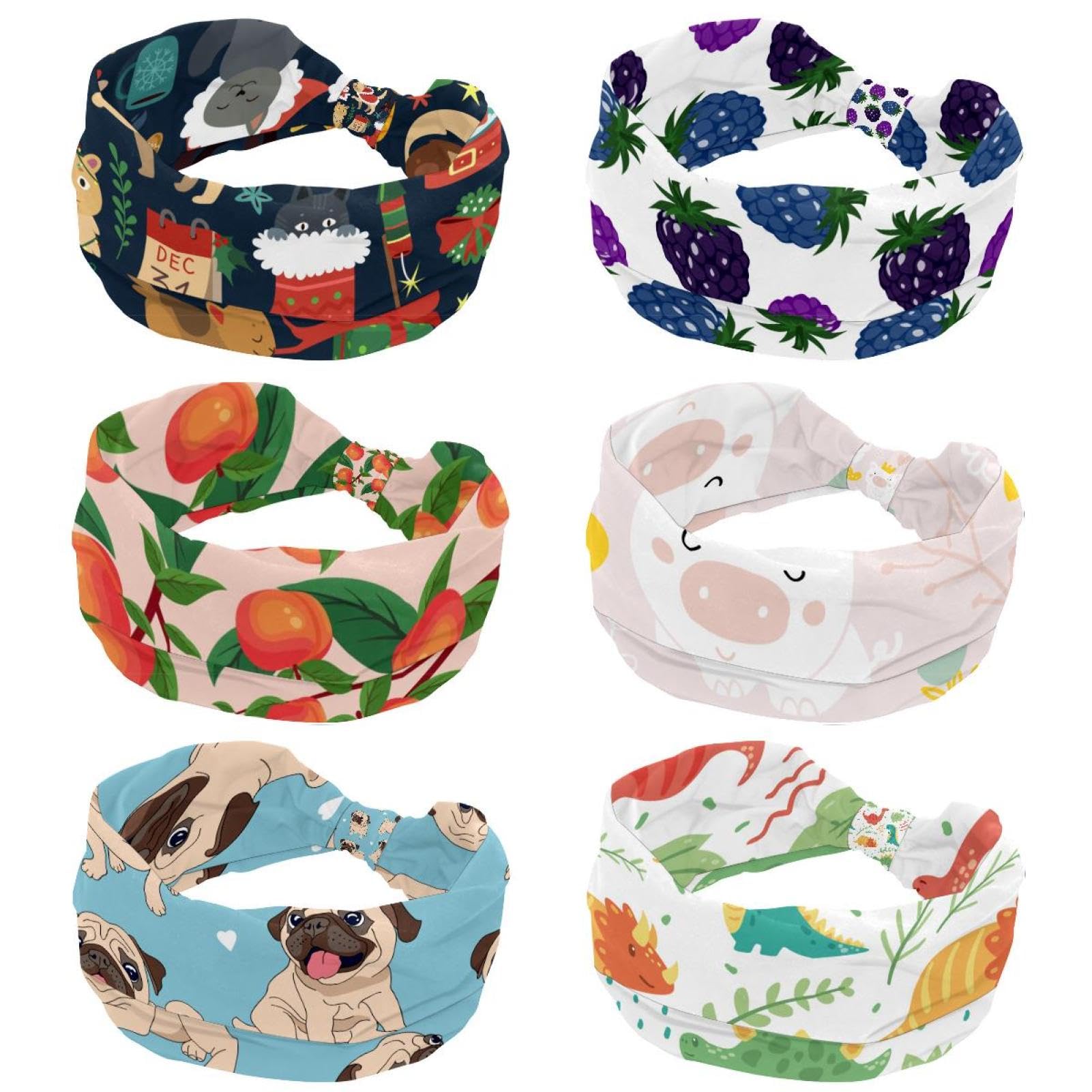 Lot de 6 bandeaux colorés à motif d'écailles de poisson pour femme - Turban antidérapant - Large bandeau élastique - Pour yoga, sueur, sport, entraînement