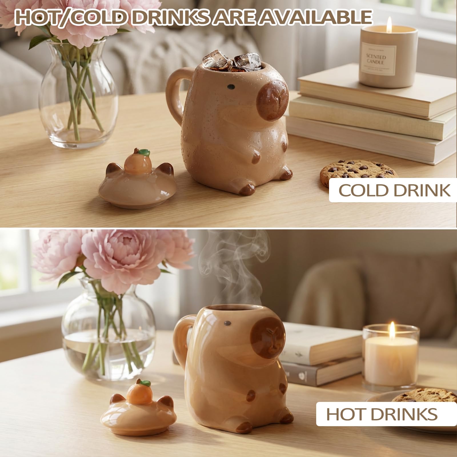 Capybara Filiżanka ceramiczna 450 ml – słodka świnka wodna, filiżanka do kawy z łyżeczką, duży kubek Capybara do kawy i herbaty, uroczy kubek ze zwierzętami do biura, pomysł na prezent dla