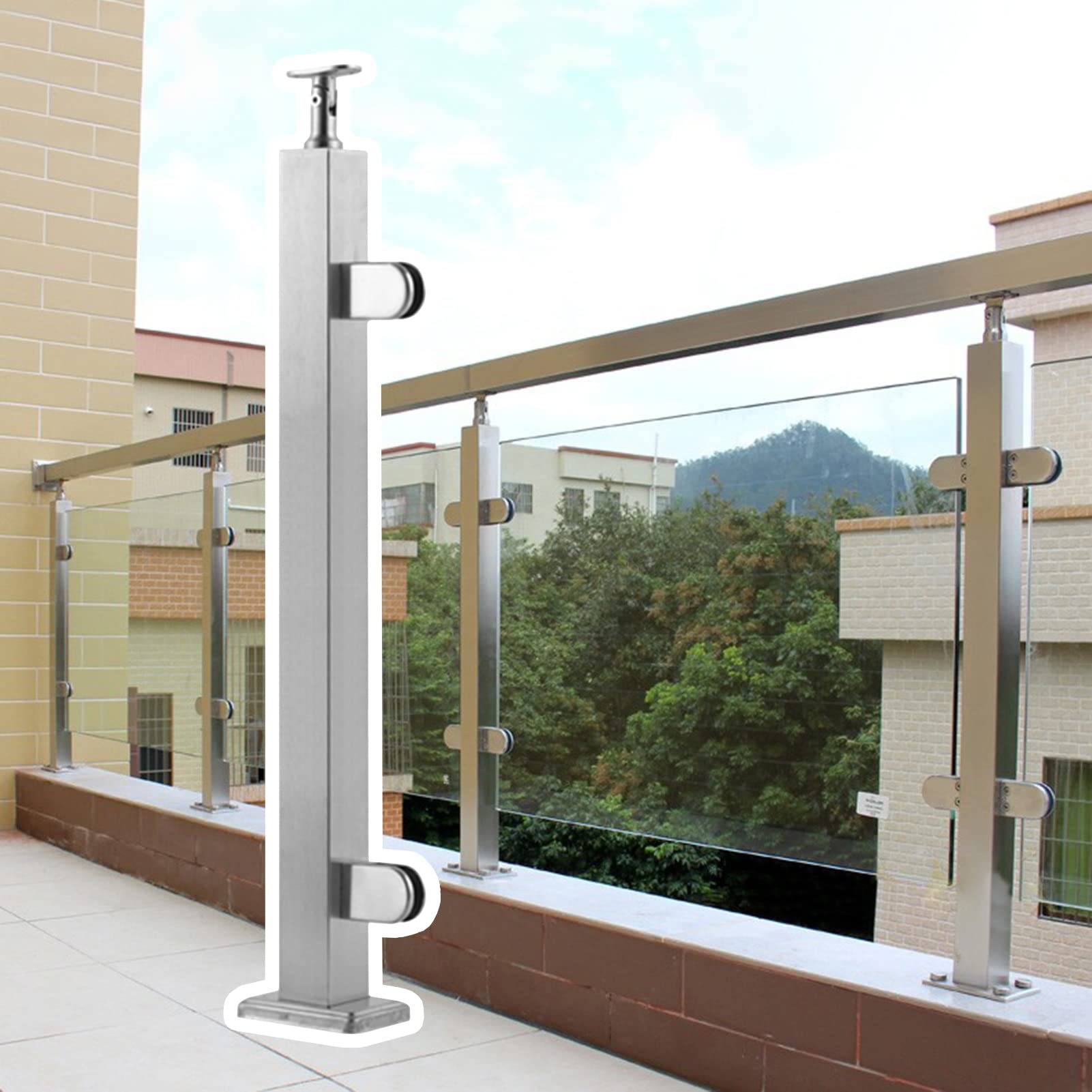 Glass Railing System Complete Kit, Indoor Outdoor Balcony Barrier Fence, Stainless Steel Balustrade Post Panels for Balcony Deck Stairs (Color : End Post, Size : 150cm/5ft)