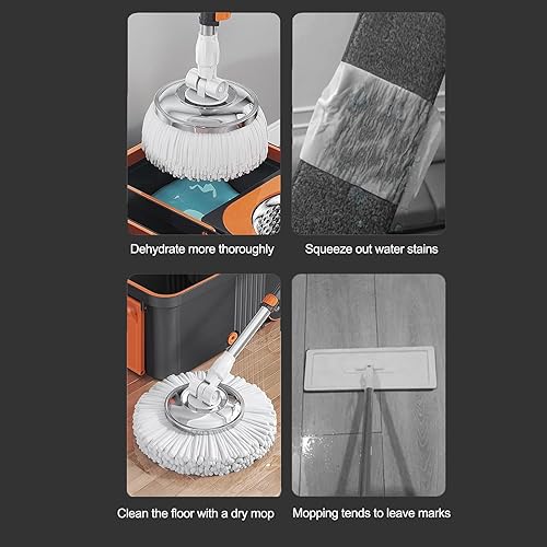 Miniatura 5 de Trapeador giratorio de doble compartimento y bucle, trapeador y cubo con escurridor para el hogar, sistema de limpieza de piso giratorio 360 con 6