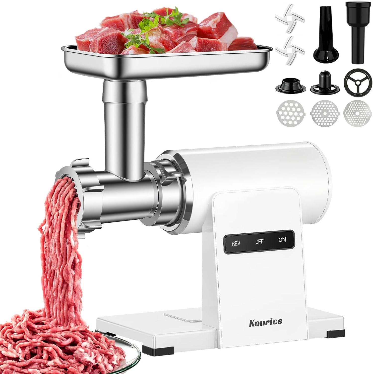 Meat Grinder, Electric Meat Grinder with Sausage Stuffer Maker & Kubbe Kit, Metal-Body Meat Mincer with 3 Stainless Steel Grinding Plates & 2 Blades for Home Kitchen Using H10