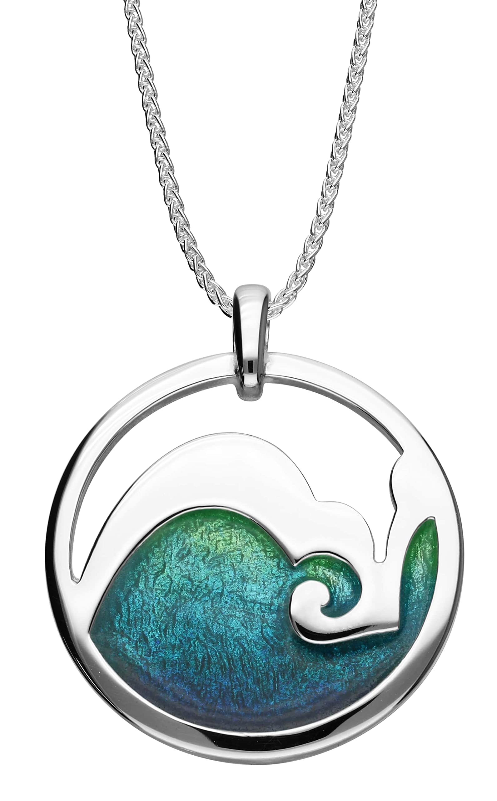 ORTAK 925 Sterling Silver Handmade Pendant Necklace Inspired by Aquatic Coastal Stormy Waves in Orkney Hot Glass Enamel Scottish Jewellery Made In Scotland