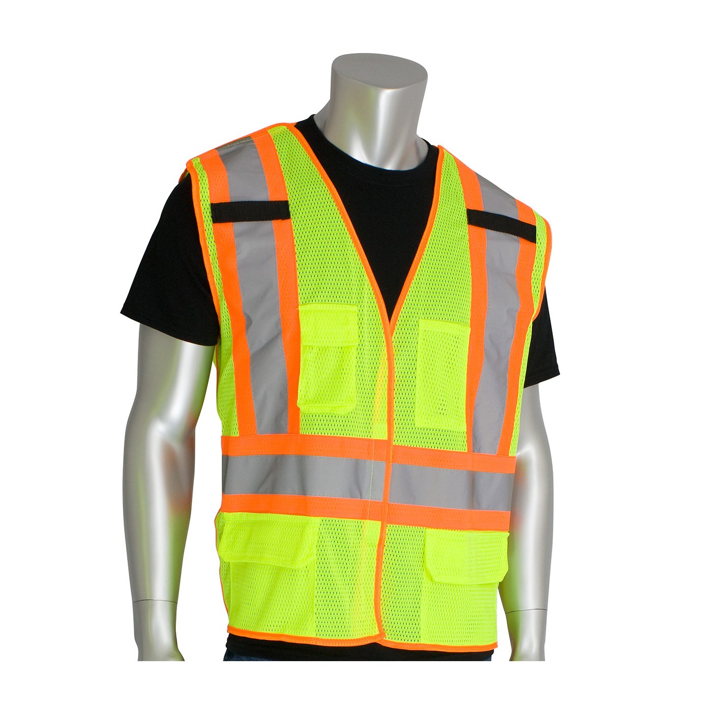 PIP 302-0211-LY/M ANSI Class 2 and CAN/CSA Z96 Two-Tone X-Back Breakaway Mesh Vest