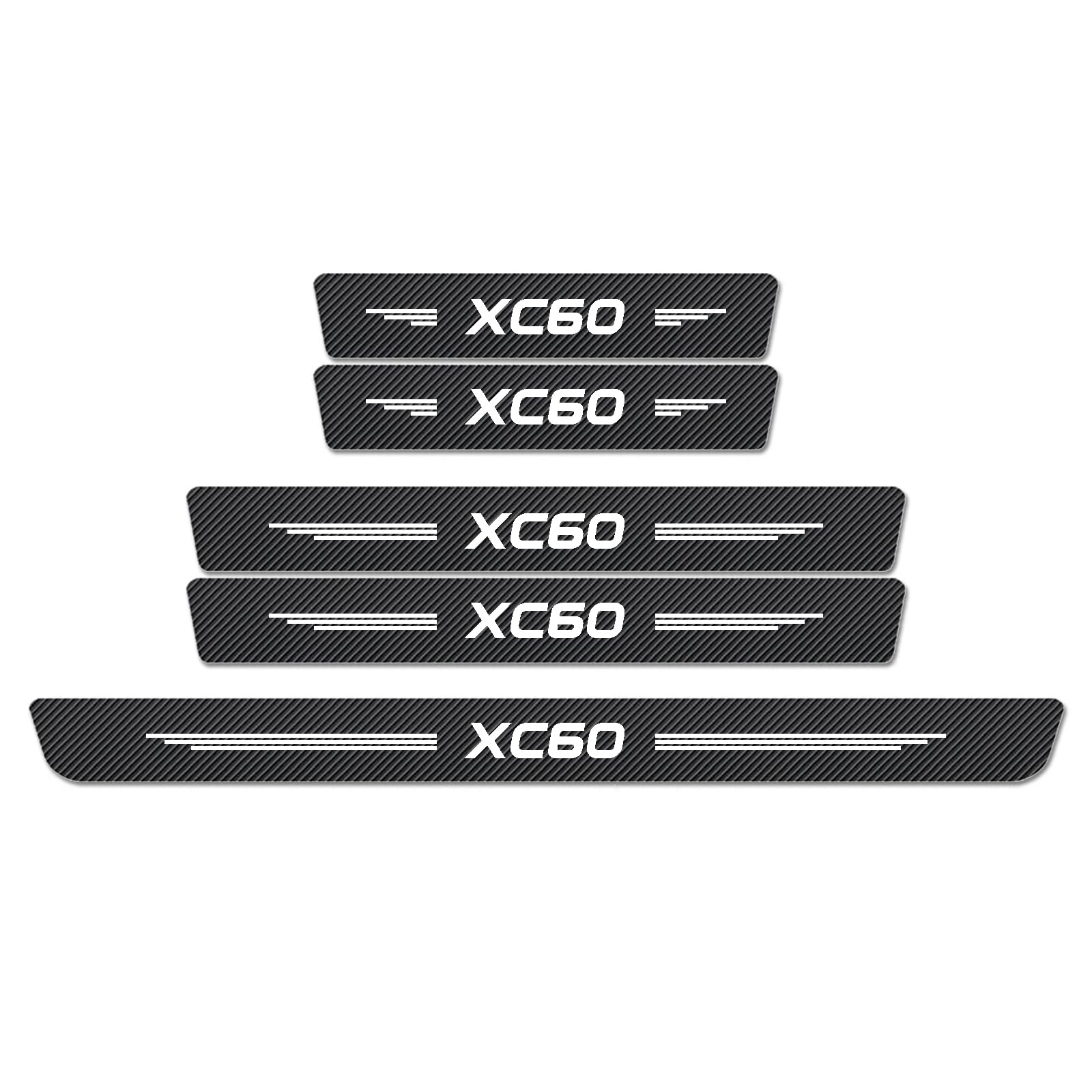 WXH97F Car Door Sill Protector for VOLVO XC60 2009-2025 2026, 5Pcs Carbon Fiber Texture Scuff Plate Guard, Anti-Scratch Kick Plate Entry Cover, Waterproof Wear-Resistant Trim