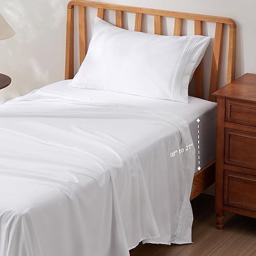 Bedsure juego de sábanas de tamaño individual, para colchones altos, con absorción de la humedad, juego de sábanas de 3piezas, color blanco, sábanas