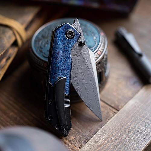 Miniatura 6 de KANSEPT Fenrir - Cuchillos plegables de bolsillo para hombres, EDC para campamento, cuchillos EDC de 3.48 pulgadas, material de Damasco, cuchillos