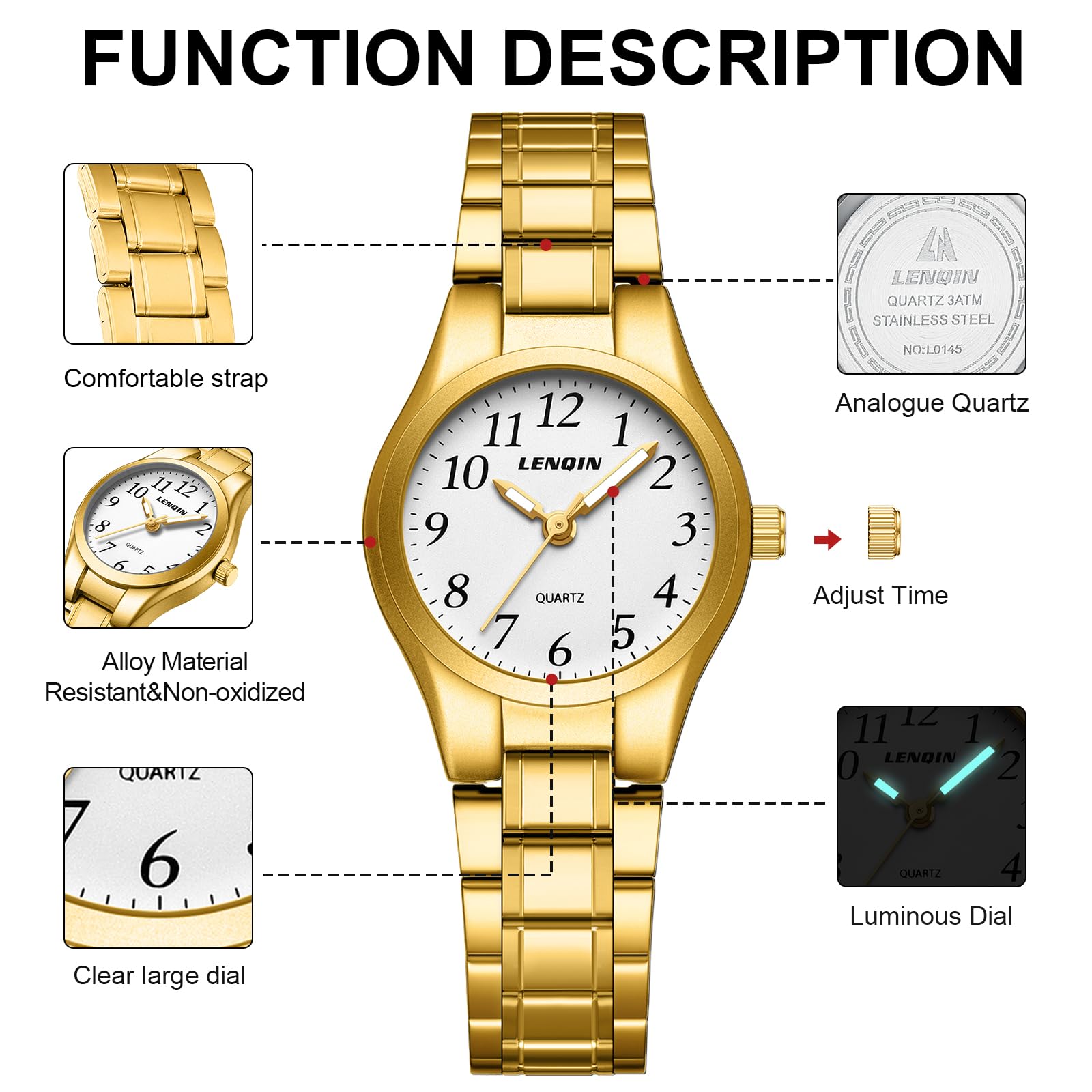 LN LENQIN Montre Femme Quartz analogique étanche Bracelet Acier Inoxydable