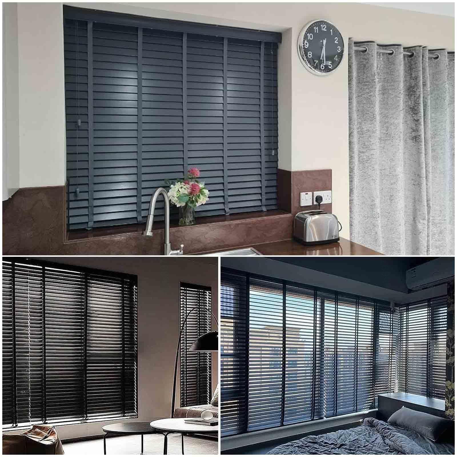 Drewniane Żaluzje Czarne, Żaluzje Horyzontalne 60×120cm 120x150cm 160×180cm, Żaluzje Okienne Weneckie, Drewniane Żaluzje Domowe, Żaluzje 50mm, Kurtyny Black-out, Rolety Prywatności