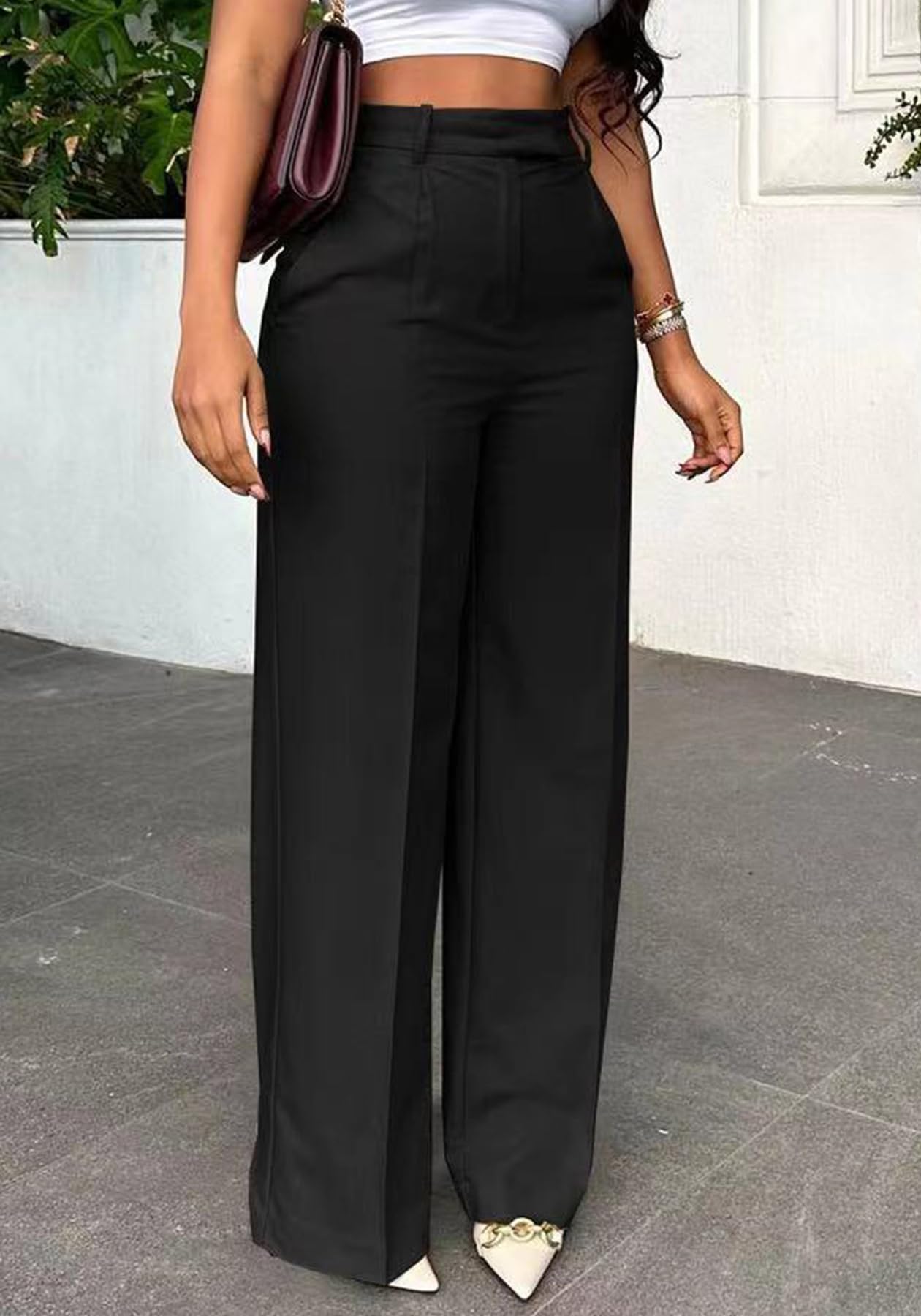 Unybwonn Women Wide Leg Dress Pants High Waisted Straight Leg Business Slacks Work Pants Casual Button Down Trousers