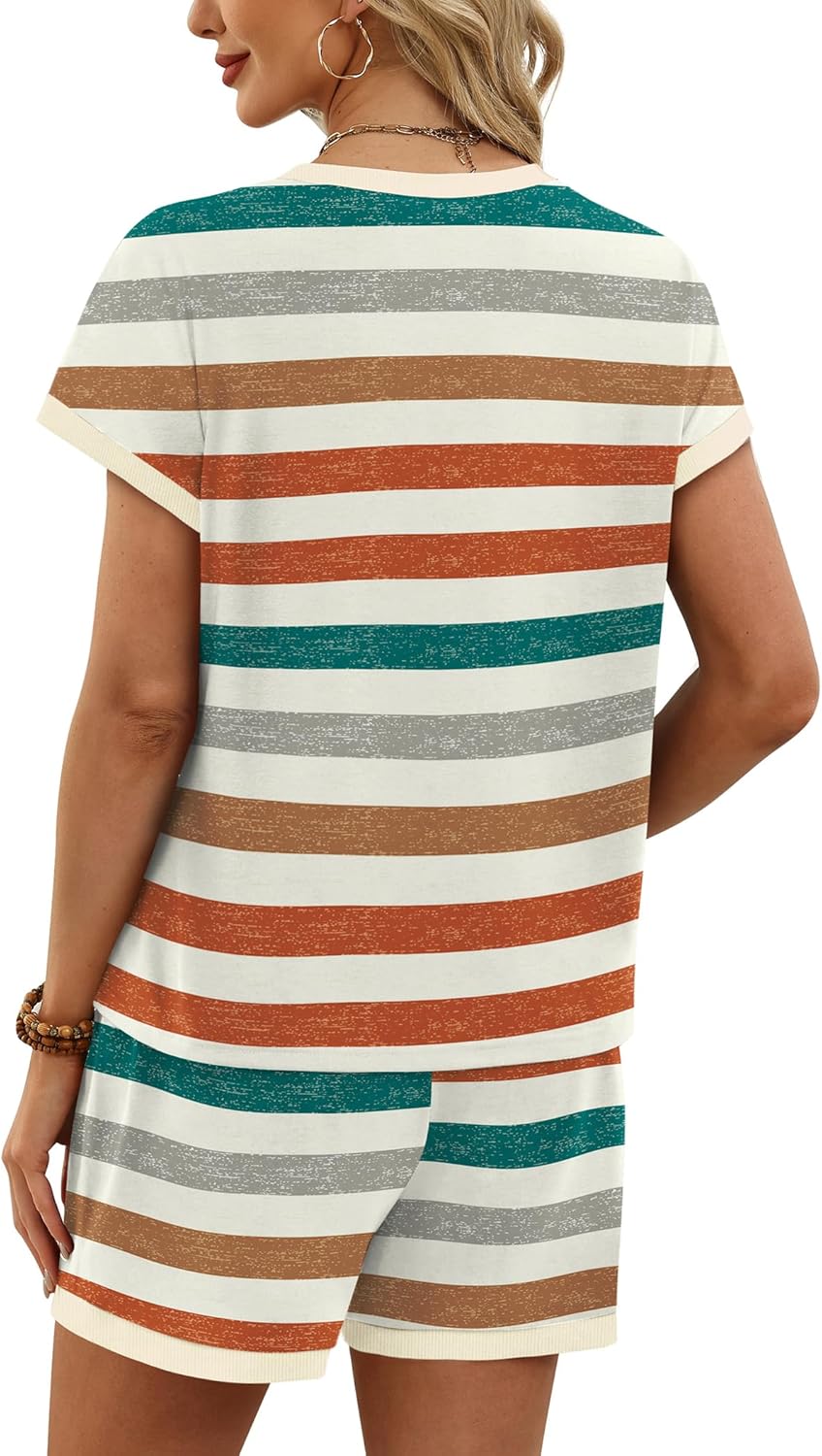 WIHOLL Two Piece Sets for Women Summer Lounge Short Sets Cap Sleeve Crew Neck Sweatsuit with Pocket XS-2XL - Image 5